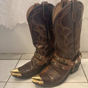Vtg E.E. JENNINGS cowboy western rockabilly metal toe tips harness mens boots 7
